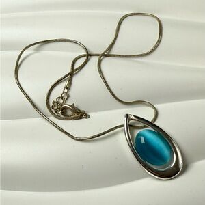 Blue Teardrop Pendant Necklace - Silver-Tone Chain